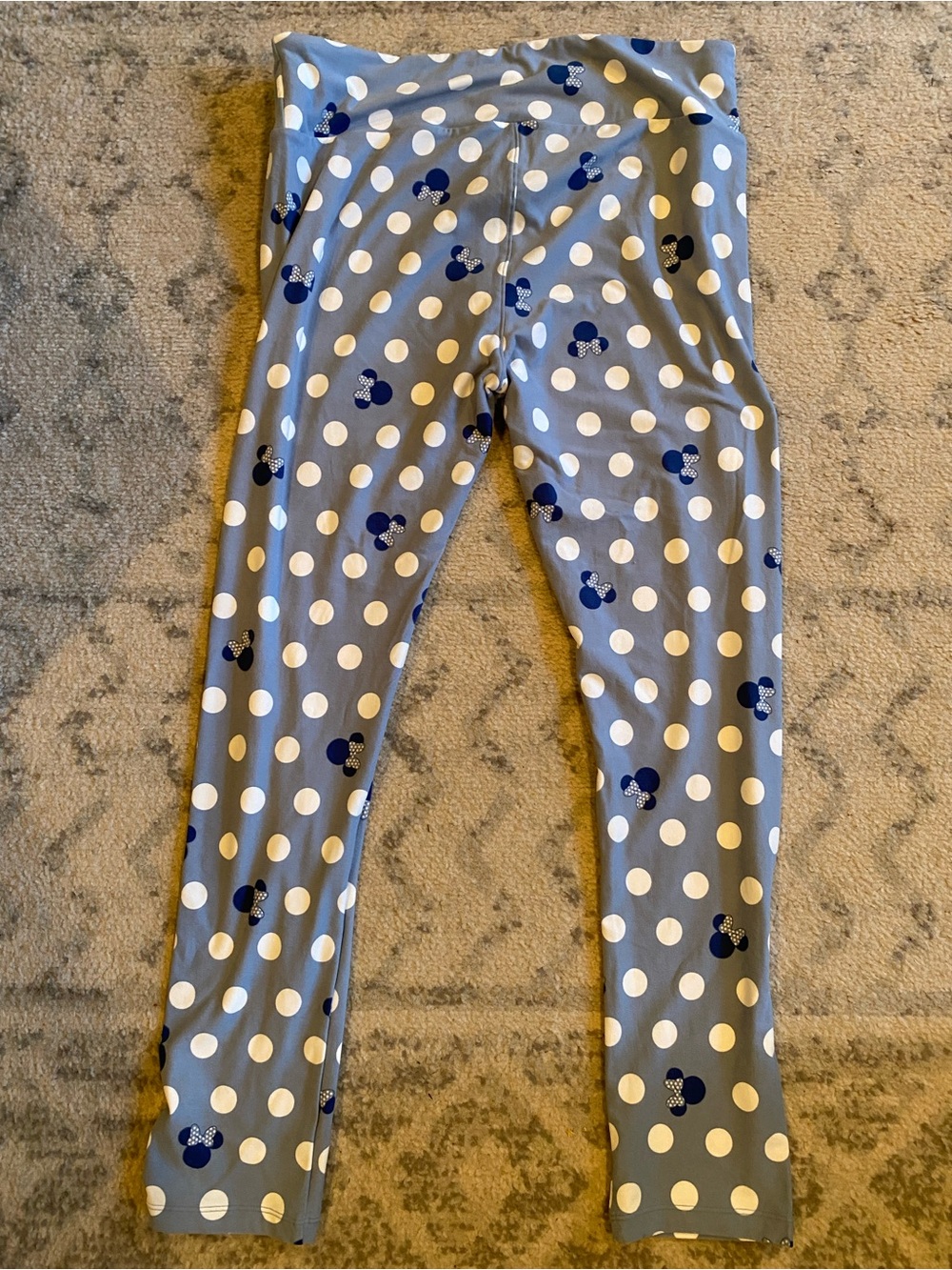 LuLaRoe Grey Leggings with Navy Mickey Dot Accents